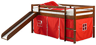 Kids Twin Low Loft Tent Bed with Slide, Red, large