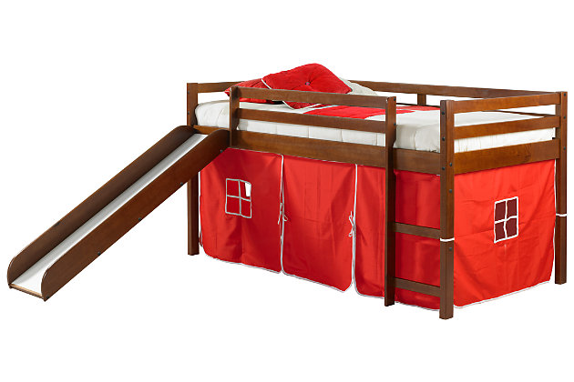 Donco Twin Low Loft Tent Bed With Slide, Loft Bed With Slide And Tent