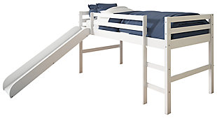 Kids Twin Low Loft Bed with Slide, White, large