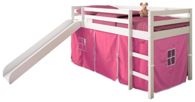 Kids Twin Low Loft Tent Bed with Slide, Pink, large
