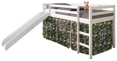 Kids Twin Low Loft Tent Bed with Slide, Camo, large