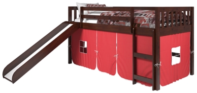 Kids Twin Low Loft Tent Bed with Slide, Red, large