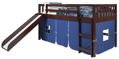 Kids Twin Low Loft Tent Bed with Slide, Blue, large