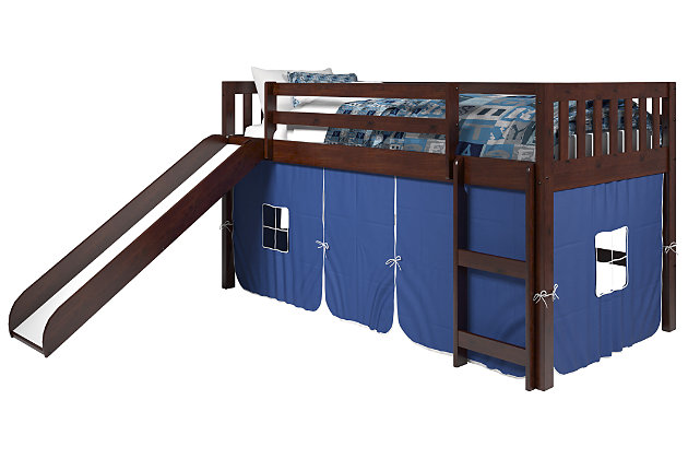 Donco Twin Low Loft Tent Bed With Slide, Blue Bunk Beds With Slide