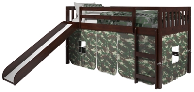 Kids Twin Low Loft Tent Bed with Slide, Camo, large
