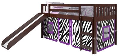 Kids Twin Low Loft Tent Bed with Slide, Zebra, large