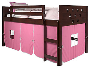 Kids Twin Low Loft Bed with Tent, Pink, large