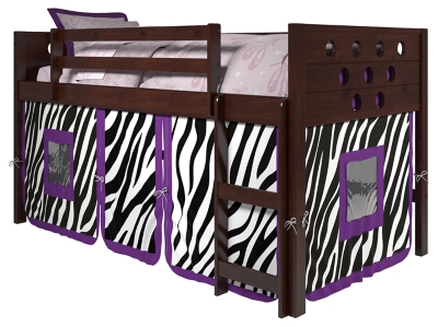 Kids Twin Low Loft Bed with Tent, Zebra, large