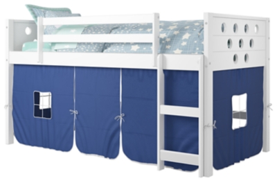 Kids Twin Low Loft Bed with Tent, Blue, large