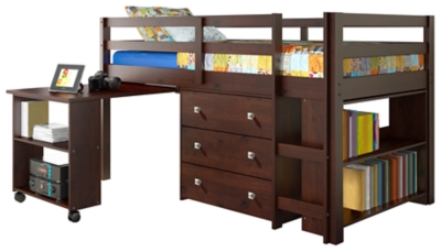 Kids Twin Low Loft Study Set, Cappuccino, grid
