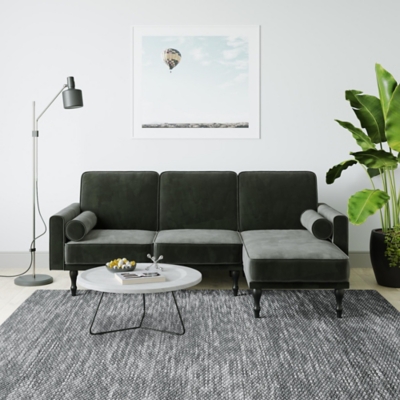 Atwater Living Edison Small Space Sectional Futon, Gray, rollover