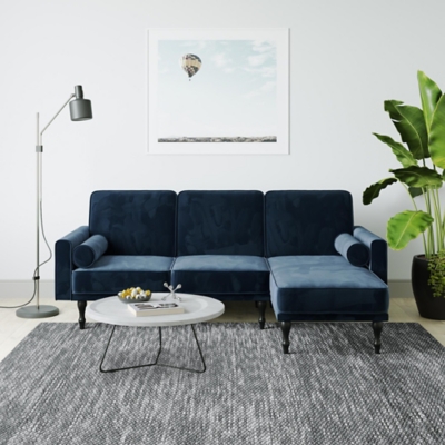 Atwater Living Edison Small Space Sectional Futon, Blue, rollover