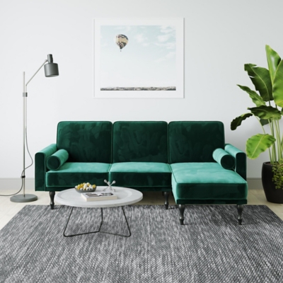 Atwater Living Edison Small Space Sectional Futon, Green, rollover