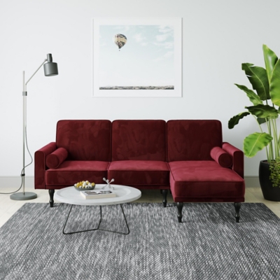 Atwater Living Edison Small Space Sectional Futon, Burgundy, rollover