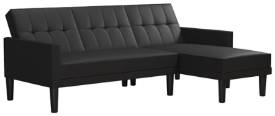 Atwater Living Henri Small Space Sectional Futon Black Faux Leather, Black, large