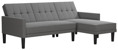 Atwater Living Henri Small Space Sectional Futon Grey Linen, Light Gray, large