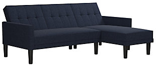 Atwater Living Henri Small Space Sectional Futon Blue Linen, Blue, large