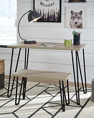 Blariden Desk with Bench, Brown/Black, rollover