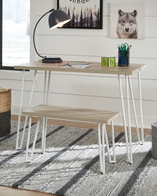 Blariden Desk with Bench, Brown/White, large