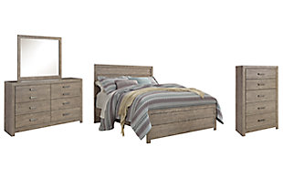 Culverbach Queen Panel Bed with Mirrored Dresser and Chest, Gray, large