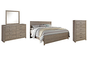 Culverbach King Panel Bed with Mirrored Dresser and Chest, Gray, large