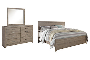 Culverbach King Panel Bed with Mirrored Dresser, Gray, large