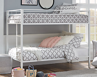Broshard Twin over Twin Metal Bunk Bed, White, rollover
