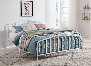Trentlore Queen Metal Bed, White, rollover