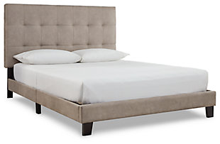 Simplify your space and set the scene for a good night’s sleep with the Adelloni upholstered bed. Clean lines and faux leather upholstery create the unfussy, modern silhouette you want to wake up to every morning.Includes queen-size upholstered headboard, footboard, rails and slats | Light brown faux leather upholstery | Square tufting | Exposed wood feet | Bed does not require a foundation/box spring | Mattress available, sold separately | This headboard offers three height adjustments to accommodate various mattress thicknesses. Range is 48.75” up to 53.5” | Assembly required | Estimated Assembly Time: 30 Minutes