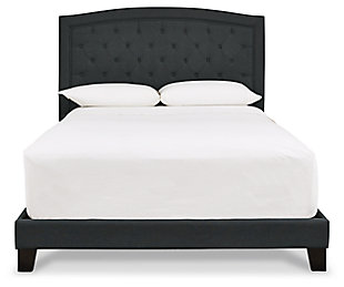 Appreciate the sleek styling and sumptuous comfort of the Adelloni upholstered bed. Wrapped in a luxurious polyester weave from head to toe, and adorned with elegant button tufting and framed details, this queen platform bed sets the scene in your blissful retreat. Rest assured, sturdy roll slats eliminate the need for a foundation/box spring for a well-edited aesthetic.Includes headboard, footboard, rails and slats | Polyester upholstery | Button-tufted panel with tailored frame and frame-stitched headboard | Exposed wood feet | Bed does not require a foundation/box spring | Mattress available, sold separately | Assembly required | Estimated Assembly Time: 45 Minutes