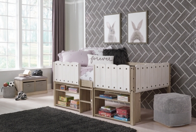 Wrenalyn Twin Loft Bed with Under Bed Bookcase Storage