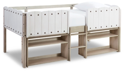 Wrenalyn Twin Loft Bed with Under Bed Bookcase Storage
