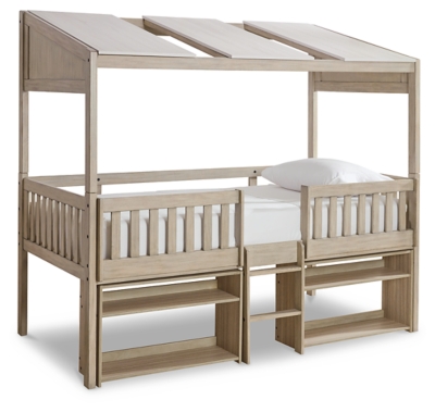Wrenalyn Twin Loft Bed with Under Bed Bookcase Storage