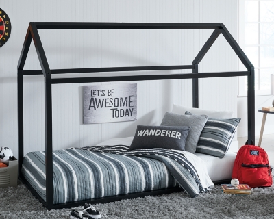 Flannibrook Twin House Bed Frame, Black, rollover