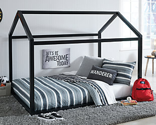 Flannibrook Full House Bed Frame, Black, rollover