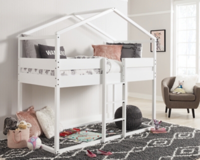 Flannibrook Twin over Twin House Loft Bed, White, large