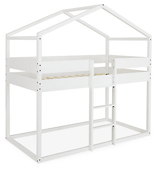 Flannibrook Twin over Twin House Loft Bed, White, large
