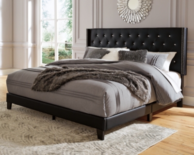 Vintasso Queen Upholstered Bed, Black, large