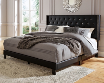 Vintasso Queen Upholstered Bed, Black, rollover