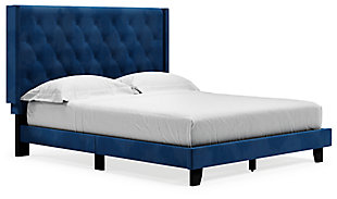 Vintasso Queen Upholstered Bed, Blue, large