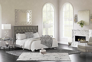 Vintasso Queen Upholstered Bed, Metallic Gray, rollover