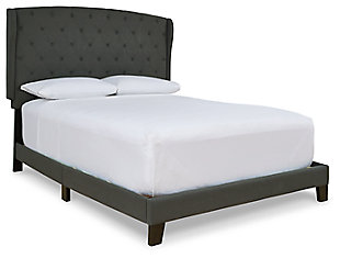 Vintasso Queen Upholstered Bed, Charcoal, large