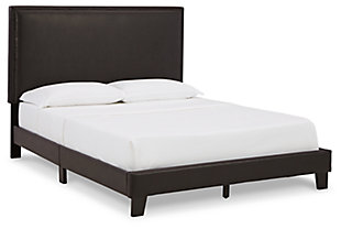 Mesling Queen Upholstered Bed, Dark Brown, large