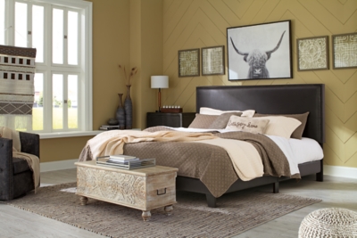 Mesling King Upholstered Bed Leather, Dark Brown