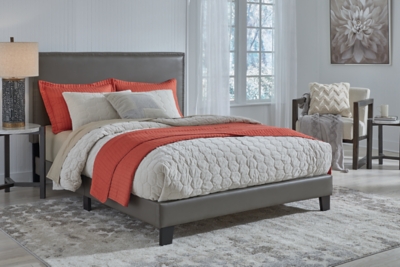 Mesling Queen Upholstered Bed Leather, Gray