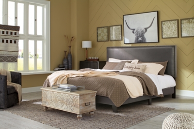 Mesling King Upholstered Bed Leather, Gray