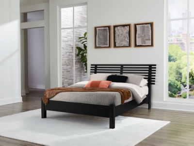 Danziar Queen Slat Panel Bed, Black, rollover