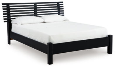 Danziar Queen Slat Panel Bed, Black, large