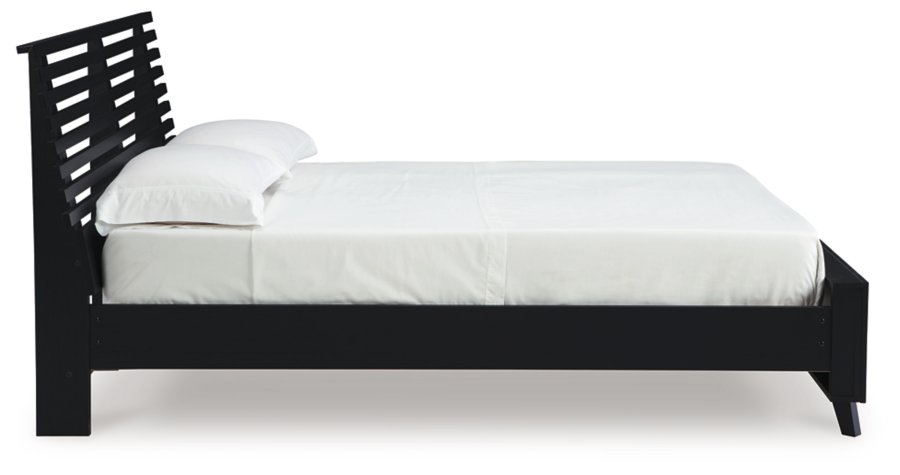 Cama de plataforma con paneles de listones Danziar Queen, cómoda y espejo - image 4