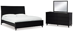 Danziar King Panel Bed with Mirrored Dresser, Black, large